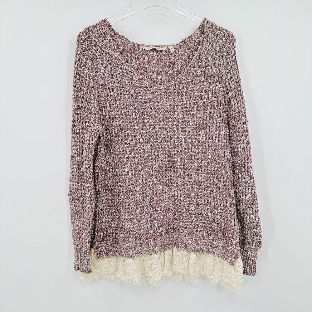 Soft Surroundings Size XS Mauve Marled Soft Spoken Lace Trim Tunic Sweater Top